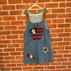Vintage Blue Denim Mini Dress with Apple and Star Patches